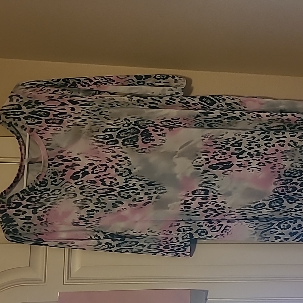 Honeyme Pink and Gray Leopard Print Dress